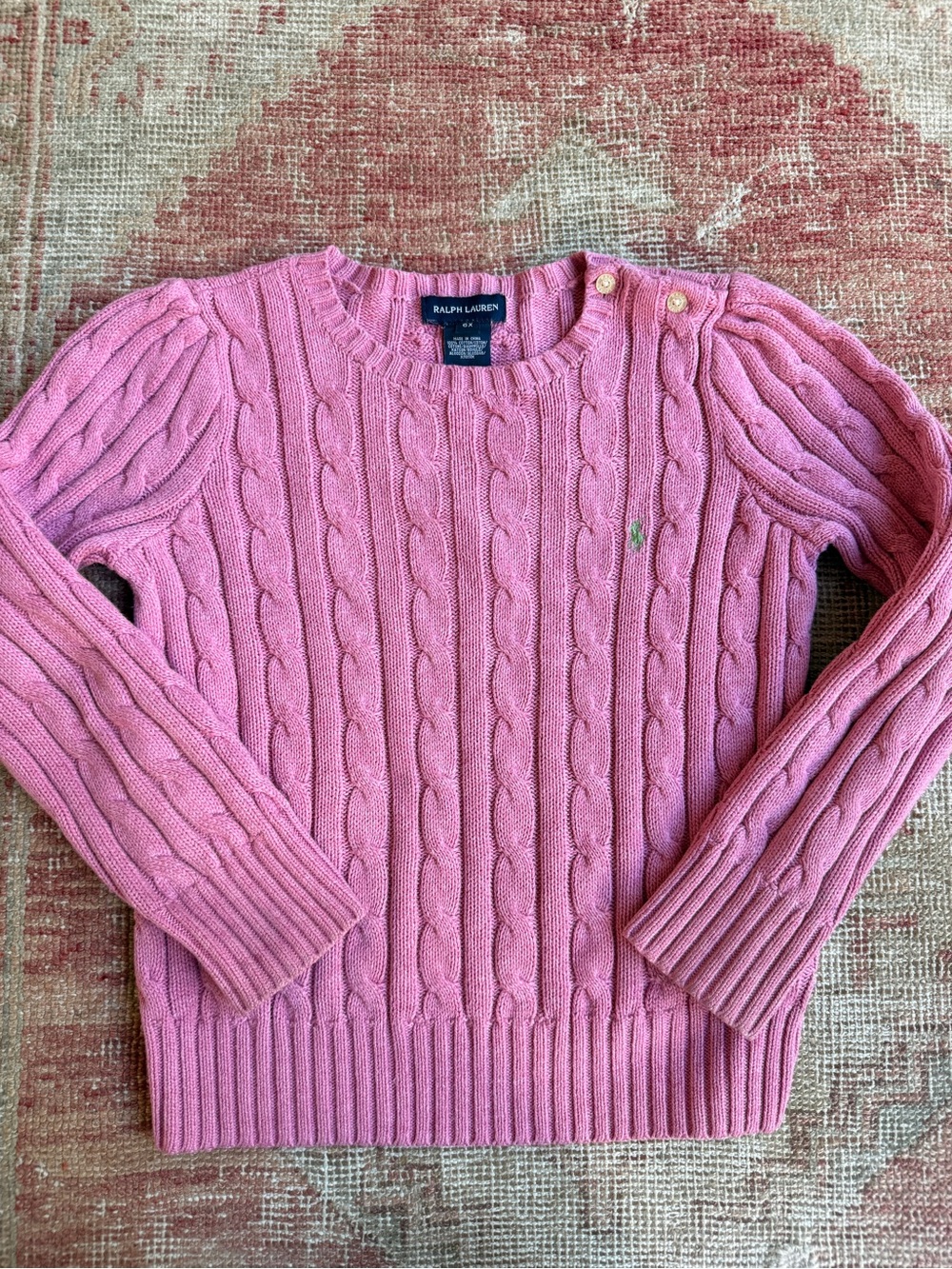 Polo by Ralph Lauren Pink Cable-Knit Shoulder Button Sweater